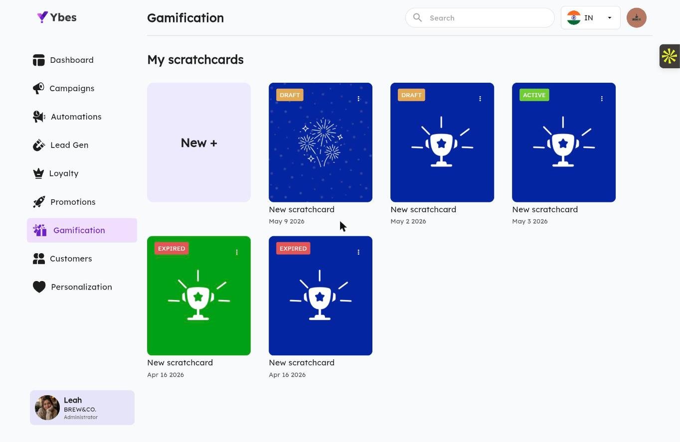 YBES Gamification — scratchcard campaigns with custom rewards