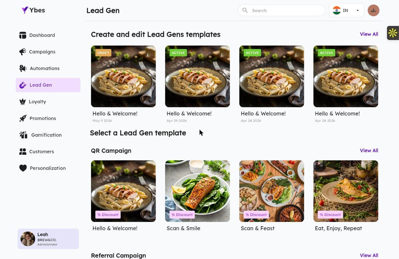 YBES Lead Gen — QR campaign templates for collecting walk-in customer details
